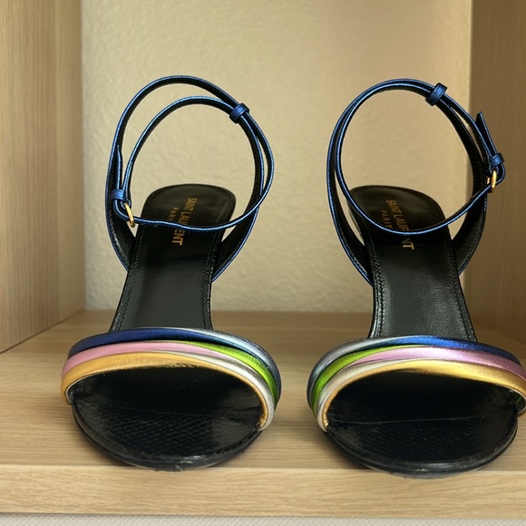 Saint Laurent Multicolor Leather Strappy Heel, size 38, Worn Once, dust bags - Picture 10 of 10